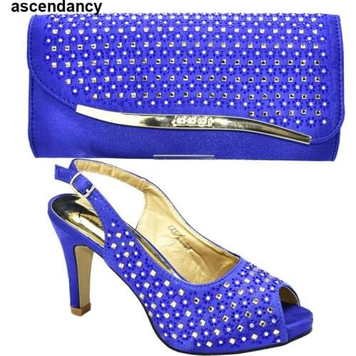 Ladies Italian Shoes and Bag Set Decorated with Rhinestone Shoes and Bag Set for Party Italy High Heels Women Wedding Shoes