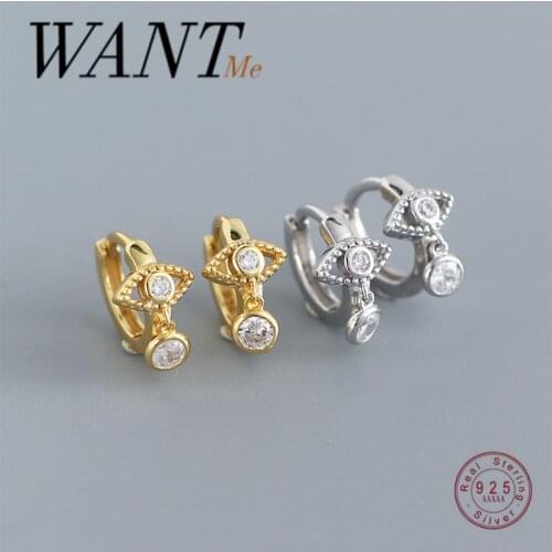 WANTME Genuine 925 Sterling Silver Pave White Zircon Devil Eye Ear Buckle for Women French Bohemian Party Earrings Jewelry Gift