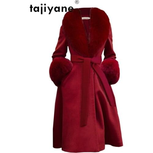 Coats Women for Real Wool Jacket Womens Cashmere Long Coat Woman 100% Fox Fur Collar Jackets Elegant Casacos TN1447