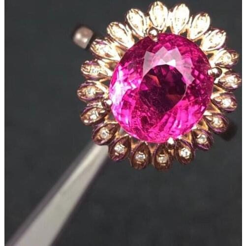 T712 Rubillite Ring Fine Jewelry 18 K Gold Natural Rubi Tourmaline 3.8ct Gemstone Diamond Gift Female Rings for Women Fine Ring