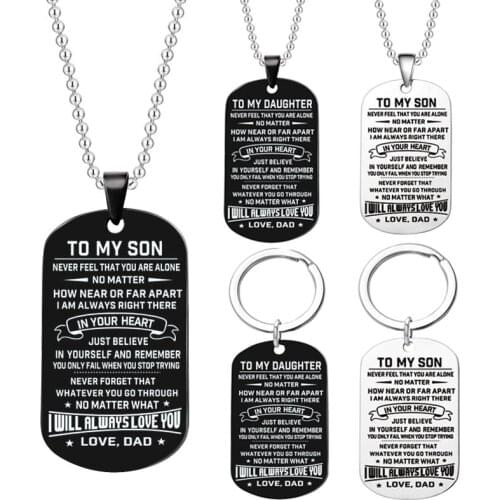 Dog Tags Pendant Necklace Family Jewelry To My Son Daughter Love Dad Mom Stainless Steel Necklace Army Cards Engraved Keychain