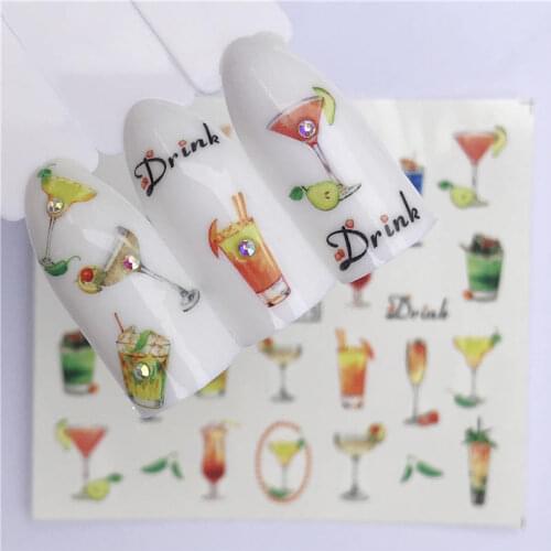 YWK 1 Sheet Water Transfer Nail Stickers Decals Fruit/Ice Cream/Cake Drink Pattern Nail Art Stickers Wraps Manicure Decoration