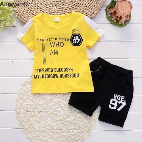 2020 Baby Summer Clothing Toddler Children Boy Letter Printing 2 Pcs Suits Style Fashion Pure Color Infant Clothes Set Tracksuit