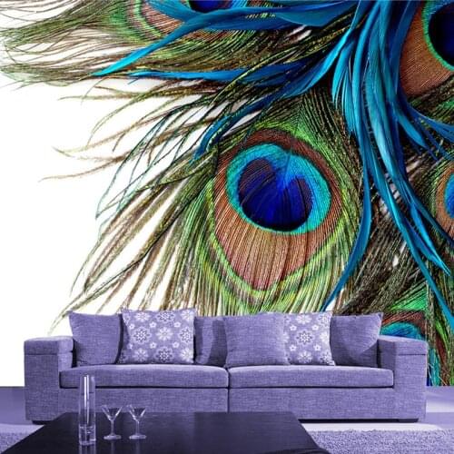 Custom 3D Large Mural Bedroom Living Room Sofa TV Background Wallpaper Printing Blue Peacock Feathers Non-woven Photo Wallpaper