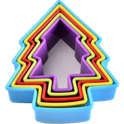 5pcs Plastic Biscuit Printing Mold Biscuit DIY Mold Christmas Tree Shaped Biscuit Cutting Machine Baking