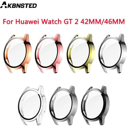 AKBNSTED Plating Protective Shell + 3D Watch Protective Film For Huawei Watch GT 2 42MM/46MM Smart Watch Replacement Watch Case
