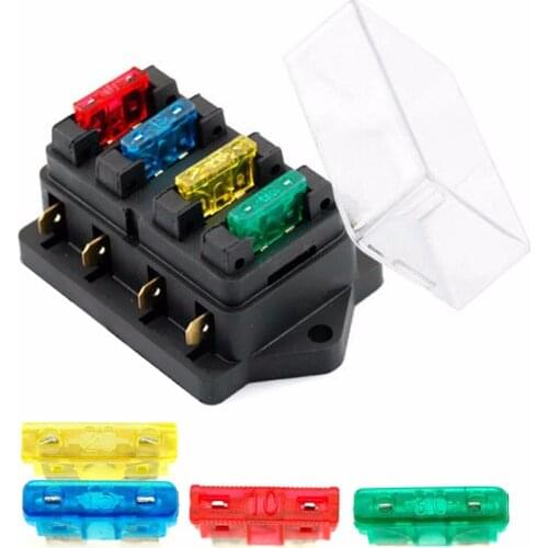 12V/24V 4 Way Car Truck Auto Blade Fuse Box Holder Circuit Standard ATO +4X Fuse-M15