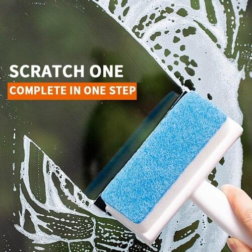 Household Multifunctional Glass Cleaning Brush Double-sided Scraper Sponge Brush Dual-purpose Cleaning Scraping Tool