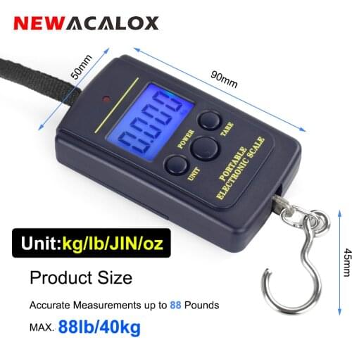 NEWACALOX Mini Digital Scale for Fishing Kitchen Luggage Travel Weighting Steelyard Hanging Electronic Hook Scale 40kg x 10g