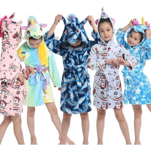 Kigurumi Children Bathrobe Baby Bath Robe Animal Unicorn Hooded Bathrobes for Boys Girl Pyjamas Nightgown Kids Sleepwear