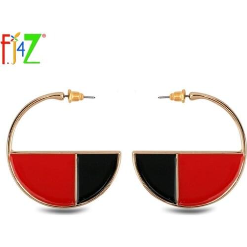 F.J4Z New Big Cool Circle Stud Earrings Beautiful Trendy Catwalk Red&black Oil Zinc Alloy Ear Stud For Lady jewelry Accessories