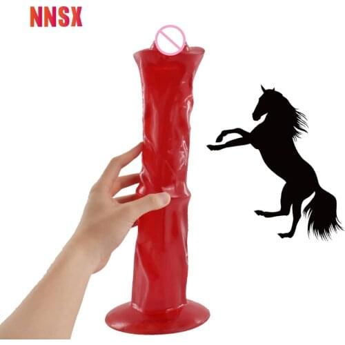 NNSX 13.8 inch Huge Penis Horse Animal Dildo Wine Red Strong Suction Cup Toys for Adults 18 Sex Toys for Women