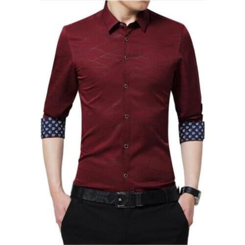 QUALITY Luxury Brand Mens Dress Shirts Men Shirt Long Sleeve Geometric Print Party Button Shirt Handsome Blouse for Man