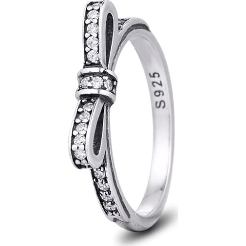 CKK Sparkling Bow Ring for Women Men Anillos Mujer 925 Original Sterling Silver Jewelry Wedding Aneis Hombre DIY