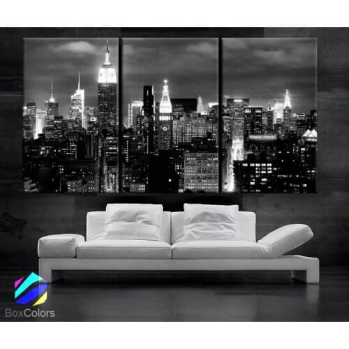 3 Pieces Canvas Oil Painting Wall Art Pictures For Living Room Home Decorative Picture Poster City Night View Framed PJMT-48