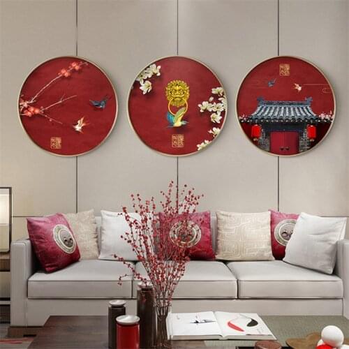 Traditional Chinese Style Red Building Canvas Painting Wall Art Posters Print Modern Pictures For Living Room Home Office Decor