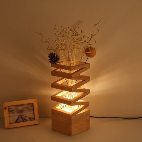 Creative Retro American Wood Table Lamps Bedroom Bedside Light Art Reading Lampe Decorative Lights Desk Lamp Led 220V
