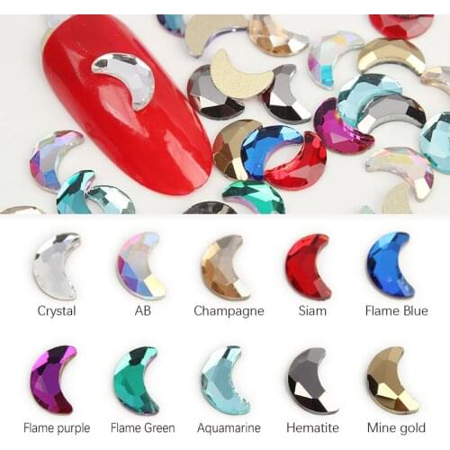 Best selling moon-shaped 5x8mm nail art rhinestone 11 colors fancy crystal stone 30pcs / 100Pcs for DIY nail decoration