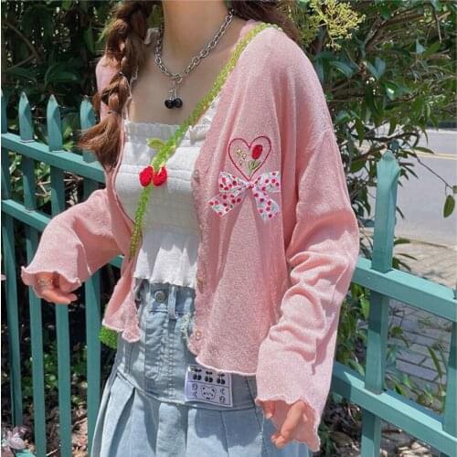 Kawaii Korean Fashion Blouses Women Summer 2021 Bow Casual Beach Lolita Female Blouse Long Sleeve High Street Sweet Cute Blouse