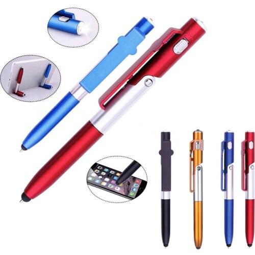 Multifunctional 4 In 1 Foldable Ballpoint Pen Screen Stylus (flashlight + Holder) for Tablet and Mobile Phone Led Spot Light
