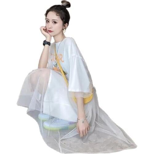 Vestidos Fashion Fake Two-Piece A-Line Dresses For Women 2021 New Popular Korean Version Loose Large Size Womens T-Shirt Dress