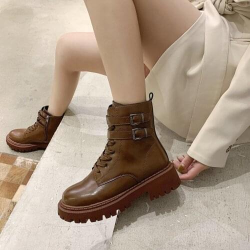 Fashion Women Boots Leather Pu Motorcycle Boots Female Winter Boots Women Shoes Booties Mid-calf Boots Botas Mujer 2021