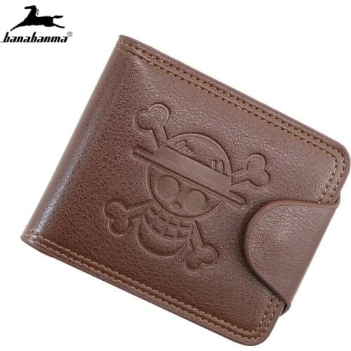 Mens short Three fold PU Leather small wallet Printed Skull Head Cartoon Coin Pocket Holder Card Purse Hasp coin money bag