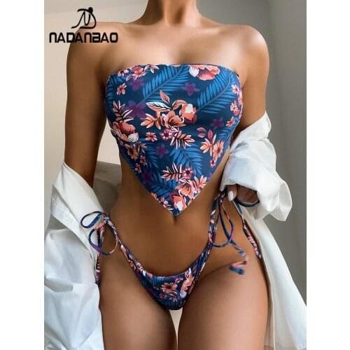 NADANBAO New Wrapped Chest Strappy Swimsuit Sexy Beach Swimwear 2021 Summer Floral Print Bikinis Set Bathing Suits Beachwear