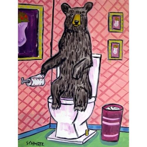 Black Bear in the Bathroom decor Canvas Painting Posters and Prints Animals Wall Art Pictures for Living Room Decor Unframed