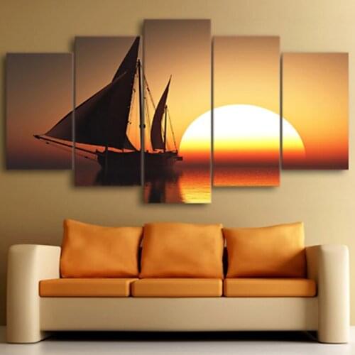 Wall Art Pictures Home Decor Modern HD Prints 5 Panel Sun Sea Ship Scenery Painting Allah The Qur'an Canvas Poster