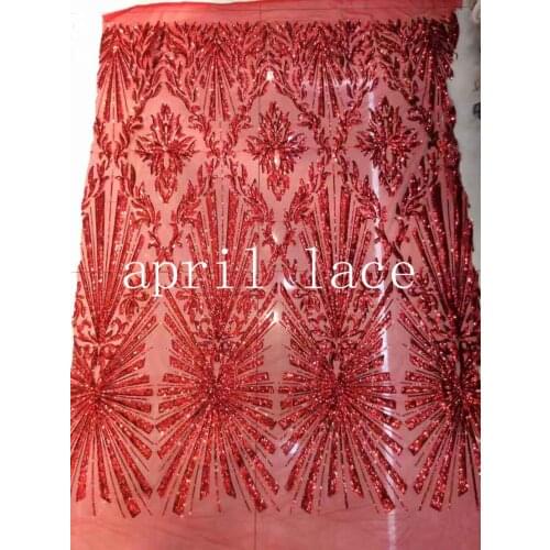 2019 new 5yards top006 # red sequin sexy african tulle mesh lace for sawing bridal wedding dress/occasion