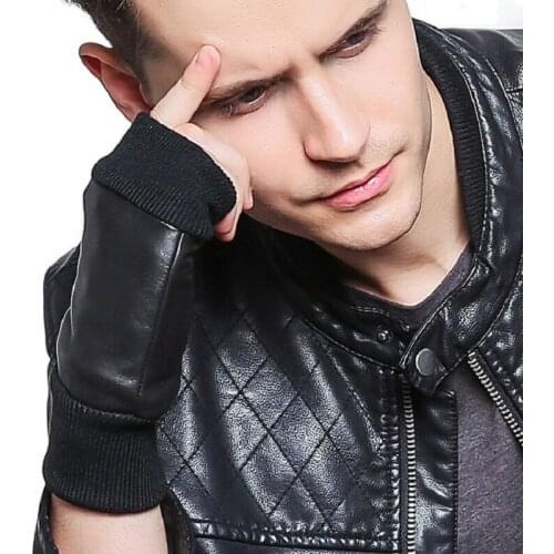 N5 New Fashion Mens Winter Glove Leather plus velvet padded warm cycling anti-slip gloves Men motorcycle fingerless glove