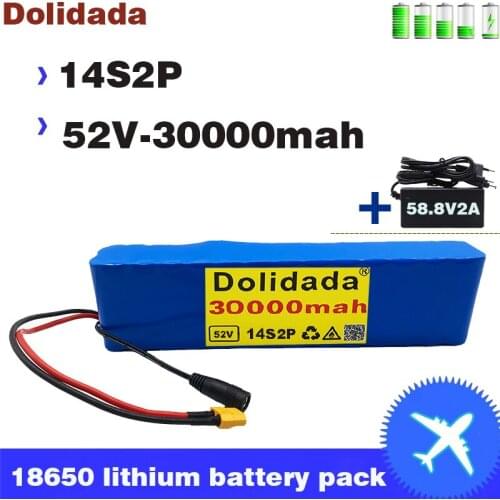 New 52V 30000mah 14S2P lithium-ion battery pack, suitable for 800W electric bicycle; scooter; balance car with BMS with charger