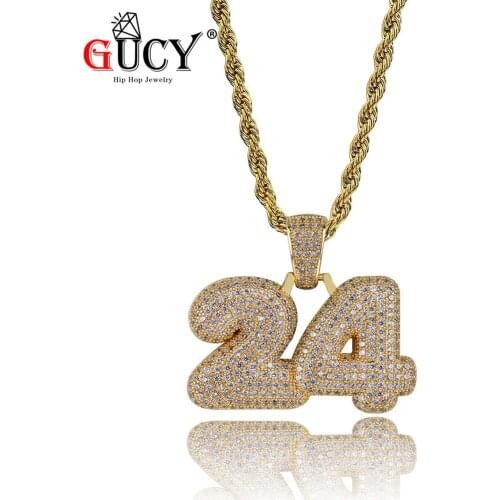 GUCY Hip Hop Number 24 Bubble Letter Pendant Necklace All Iced Out Micro Pave Cubic Zirconia Stones NO. Pendants For Men