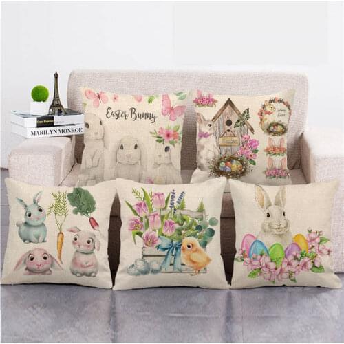 Easter Decor Cartoons Rabbit Linen Throw Pillowcase Car Seat Cushion Cover Sofa Office Cushion Cover Party Home Decoration