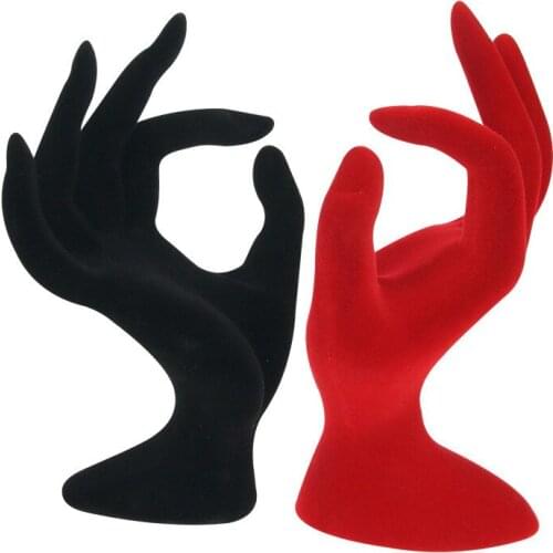 Lady OK Shaped Hand Jewelry Display Stand Black Velvet Hand Model Ring Bracelet Bangle Necklace Hanging Organizer Stand 11*17cm