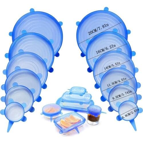 6Pcs/Set Silicone Caps covers Silicone Stretch Lids Vacuum Seal Suction Silicone Cover Food Fresh Fruit Keeping Lid Kitchen Tool