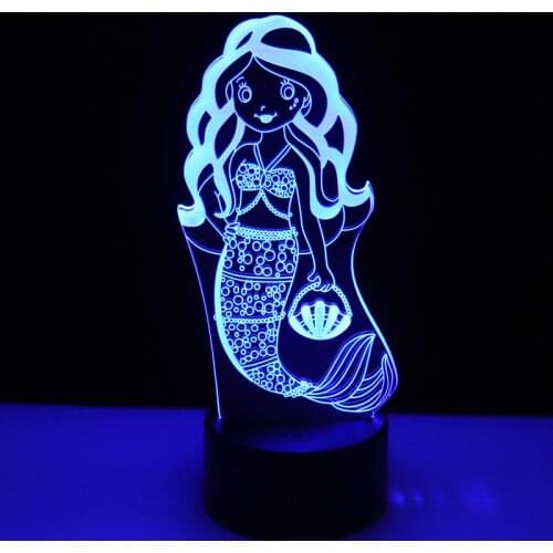 3D LED Night Light Mermaid Come with 7 Colors Light for Home Decoration Lamp Amazing Visualization Optical Illusion Awesome