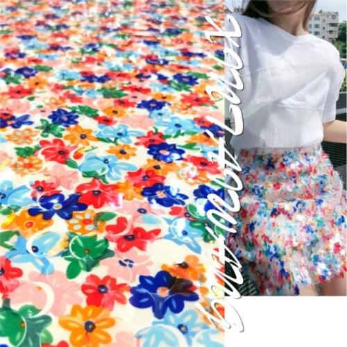 18mm african printed knitted Sequin fabric high quality african french embroidered flower sequin lace fabric for sewing dress