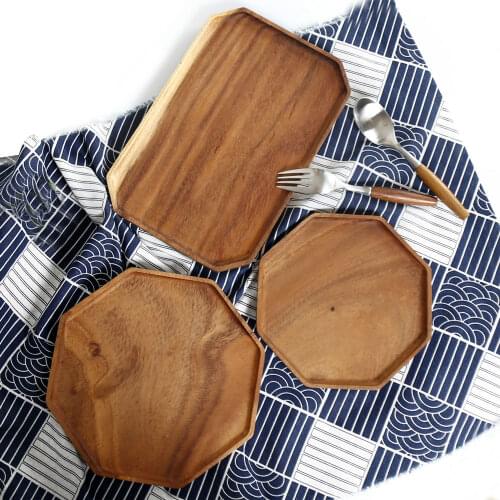 Octagon Acacia Wood Tray Wooden Food Party Serving Tray Dinner Plate for Cake Bread Rectangular Fruit Plate Tea Tray Classical