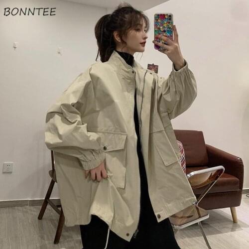 Y2k Jackets Women Clothing Thick Outwear Pockets Zipper Loose Elegant Design College Sweet Casual All-match Fashion Breathable