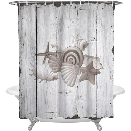 Wood Grain Retro Starfish Shell Shower Curtain Home Bath Decorative Waterproof Polyester Fabric Bathroom Curtain