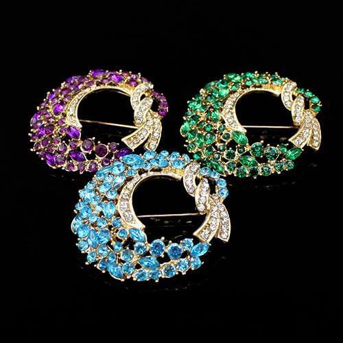 Women Fashion Elegant Luxury Moon Flower Alloy Inlaid Rhinestones Brooch Pin 4.8cm x 4.8cm