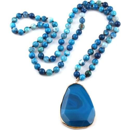 New Fashion Bohemian Jewelry Natural Stone Blue Knotted Facet Stone Drop Pendant Women Necklace Free Shipping