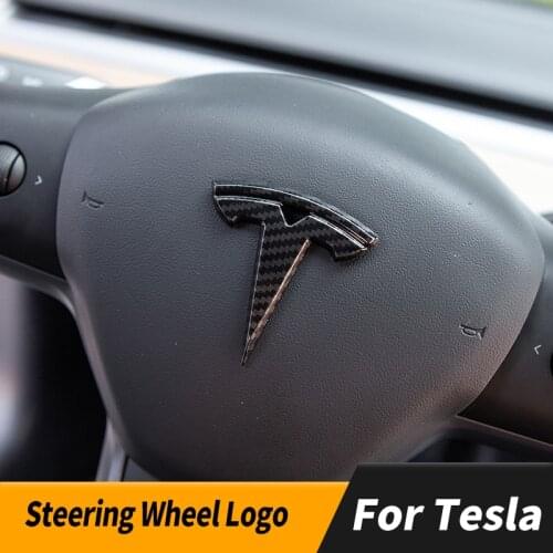 For Tesla "T" Badge Emblem Model 3 Accessories ABS Carbon Fiber Car Logo Stickers Label Decals Apply to Steering Wheel/Head/Tail