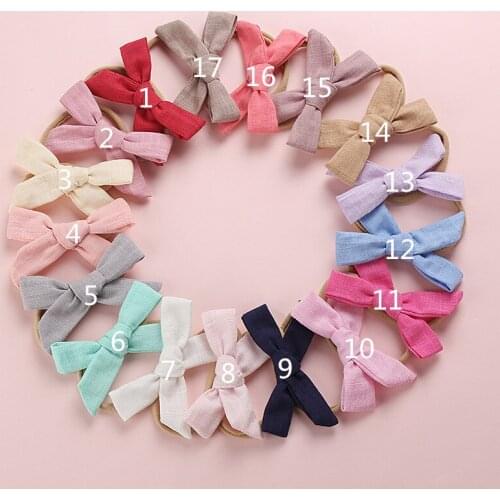 100% Handmade Cotton Bowknot Headbands Little Girls Elastic Nylon Headbands Newbron Stretch Elastic Nylon Hairbands Headwear