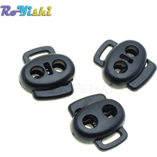 100pcs/pack 2 Holes&Webbing Hole Cord Lock Stopper Plastic Toggle Clip Black