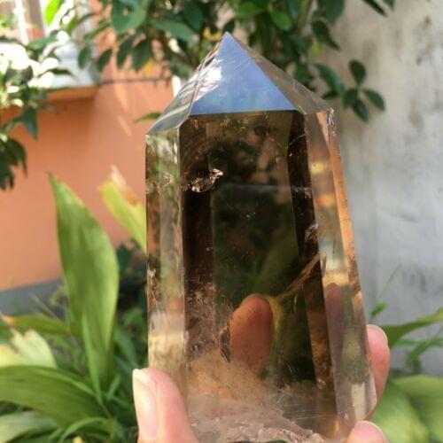 360-380G Natural smokey quartz obelisk crystal wand point healing