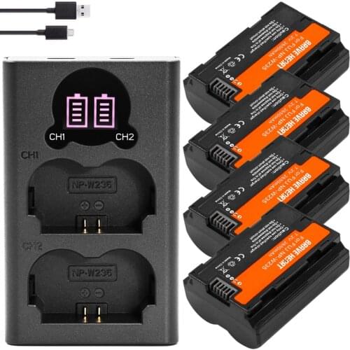 4pcs bateria NP W235 Battery + LED USB Dual Charger with Type C Port for Fujifilm Fuji X-T4, XT4 camera
