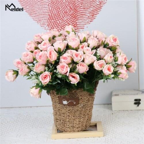 5 Fork/Bunch Silk Small Rose Flores Bouquet Fake Roses Bouquet Home Vase Arrangement Decoration Small Bouquet Artificial Flowers